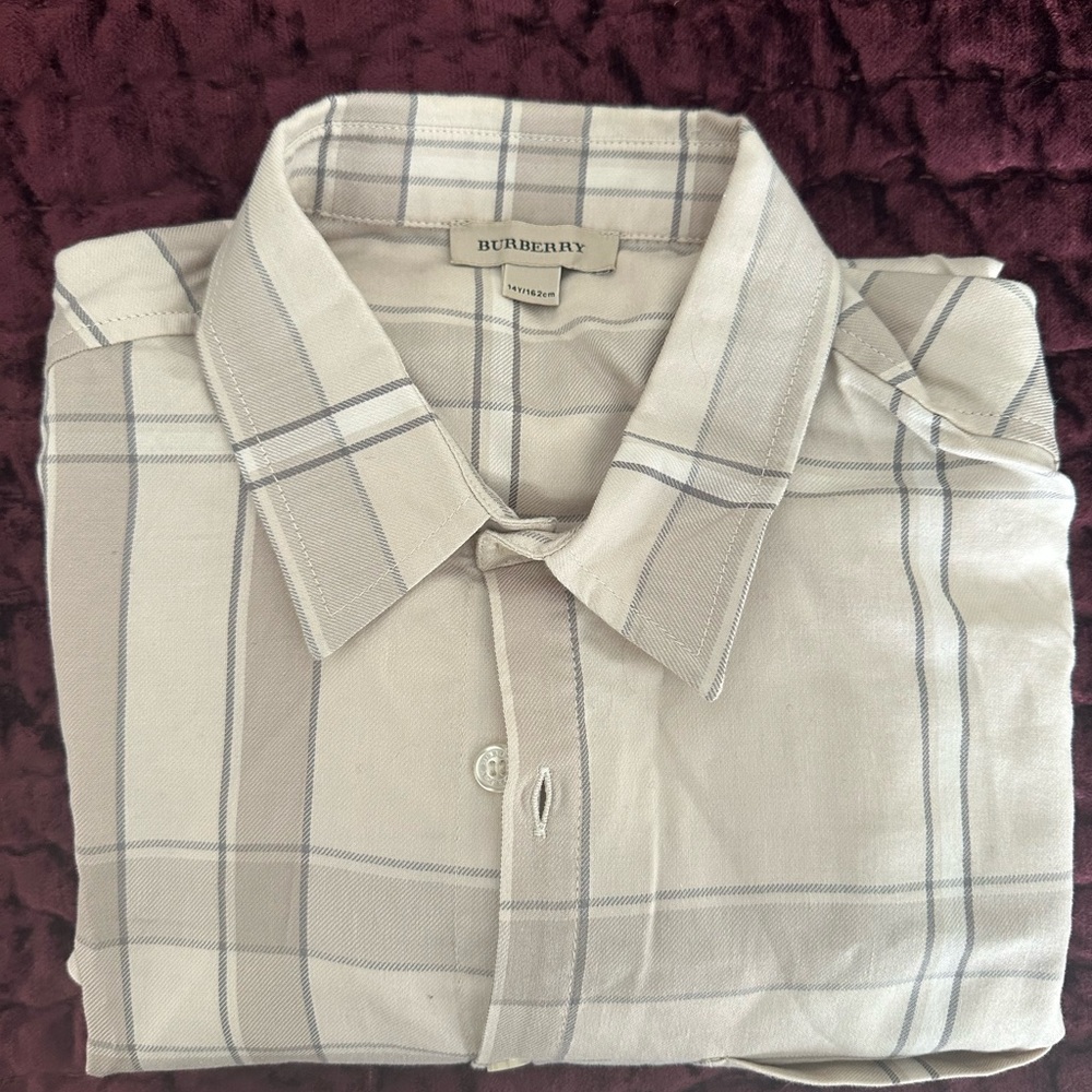 Burberry Cream and Gray Button Down Shirt